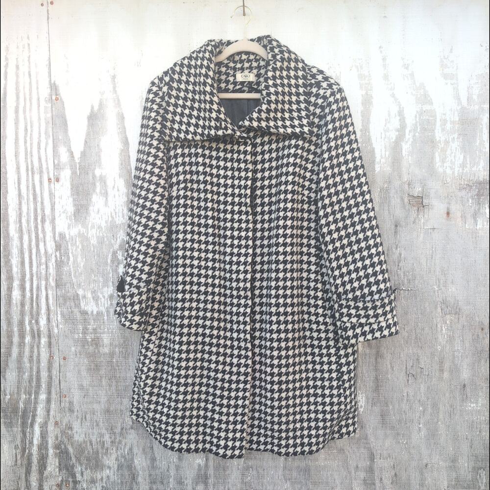 Cato Wool Blend Houndstooth Pea Overcoat Hidden Buttons Women's XL